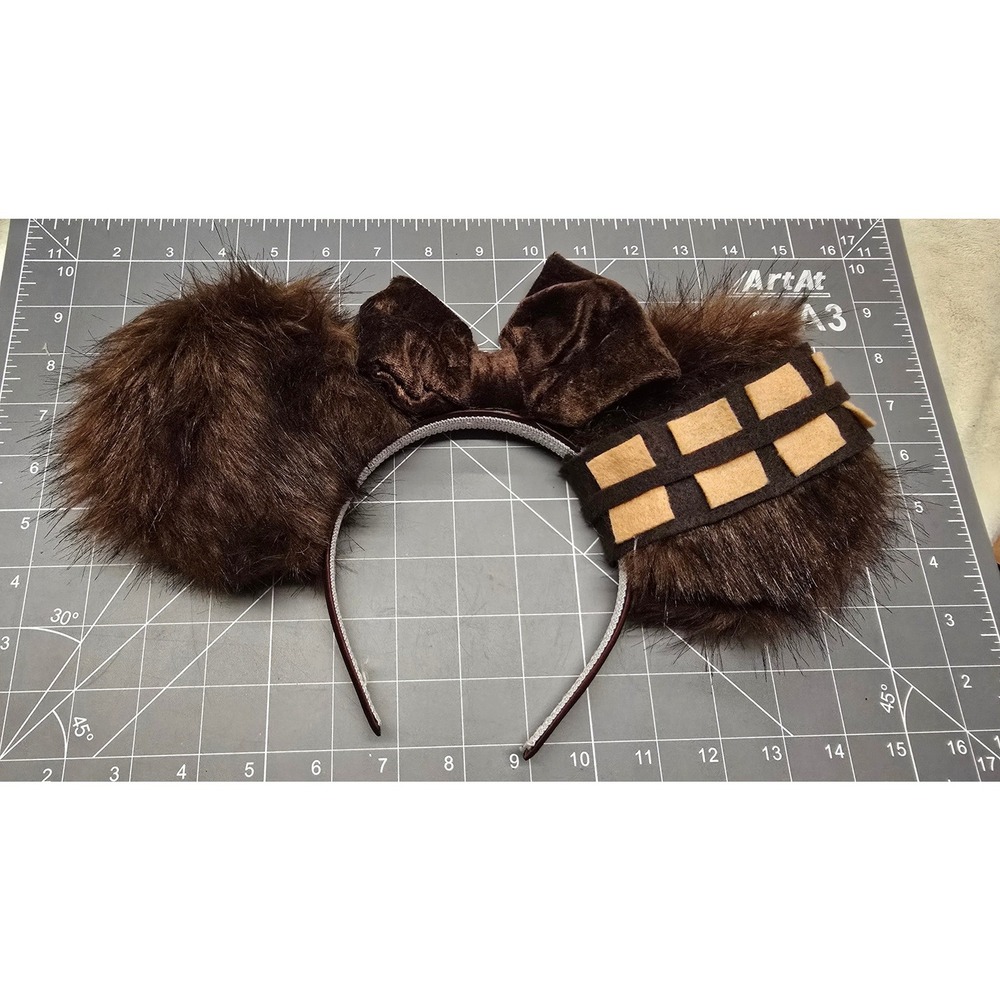 Star Wars Chewbacca Faux Fur Mouse Ears Headband Brown Velvet Bow Bandolier